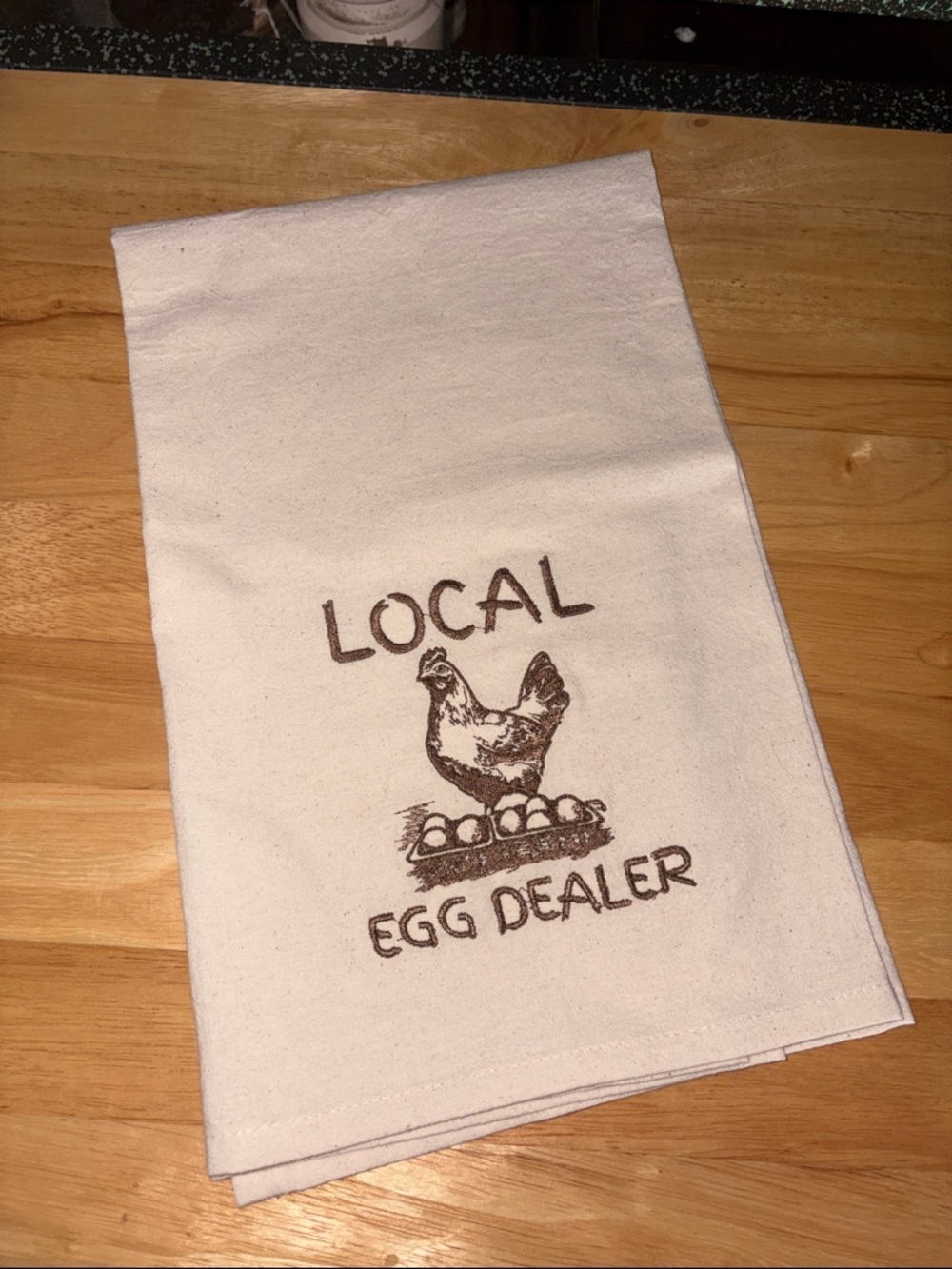 Local Egg Dealer Cotton Tea Towel - Cream